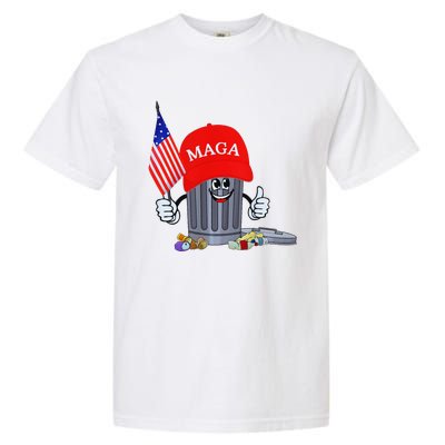 Funny Trump Garbage Can Cartoon Character American Flag Garment-Dyed Heavyweight T-Shirt