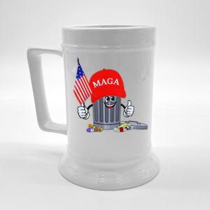 Funny Trump Garbage Can Cartoon Character American Flag Beer Stein