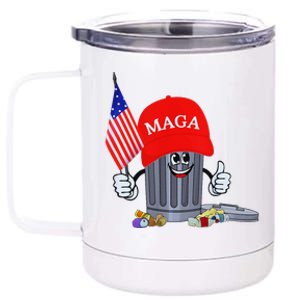 Funny Trump Garbage Can Cartoon Character American Flag 12 oz Stainless Steel Tumbler Cup