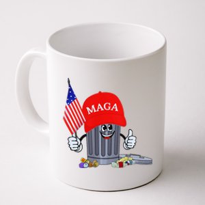 Funny Trump Garbage Can Cartoon Character American Flag Coffee Mug