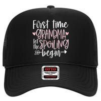 First Time Grandma Let the Spoiling Begin 1st Time New High Crown Mesh Back Trucker Hat