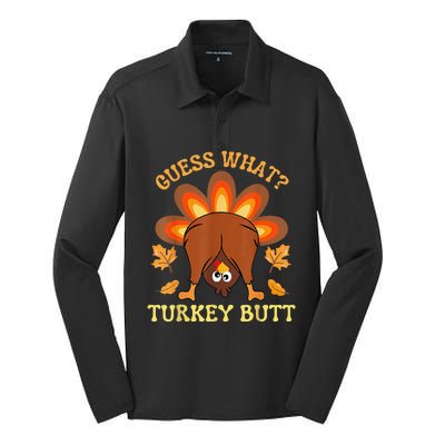 Funny Thanksgiving Guess What Turkey Butt Silk Touch Performance Long Sleeve Polo