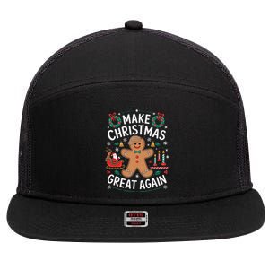 Funny Trump Gingerbread Man Make Christmas Great Again 2024 7 Panel Mesh Trucker Snapback Hat