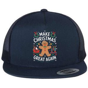 Funny Trump Gingerbread Man Make Christmas Great Again 2024 Flat Bill Trucker Hat