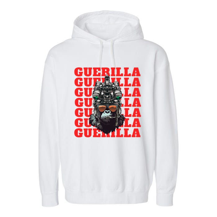 Funny tactical gorilla guerilla with night vision and helmet  Garment-Dyed Fleece Hoodie