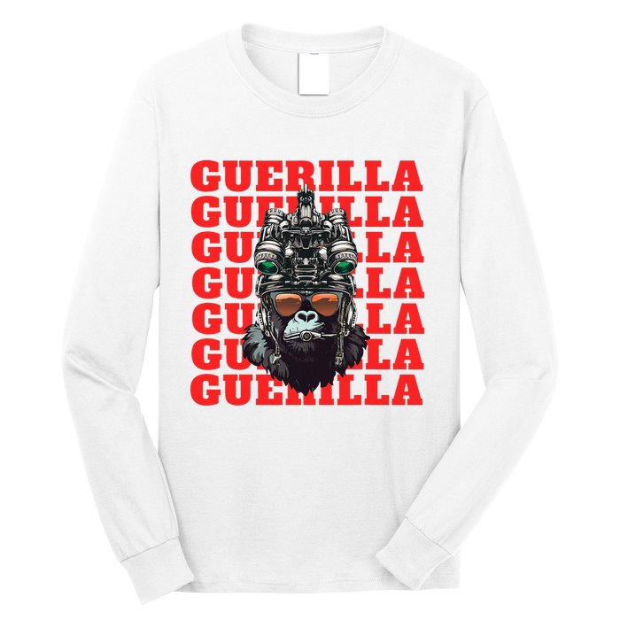 Funny tactical gorilla guerilla with night vision and helmet  Long Sleeve Shirt