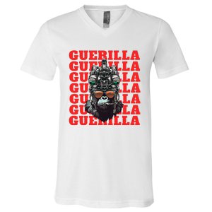 Funny tactical gorilla guerilla with night vision and helmet  V-Neck T-Shirt