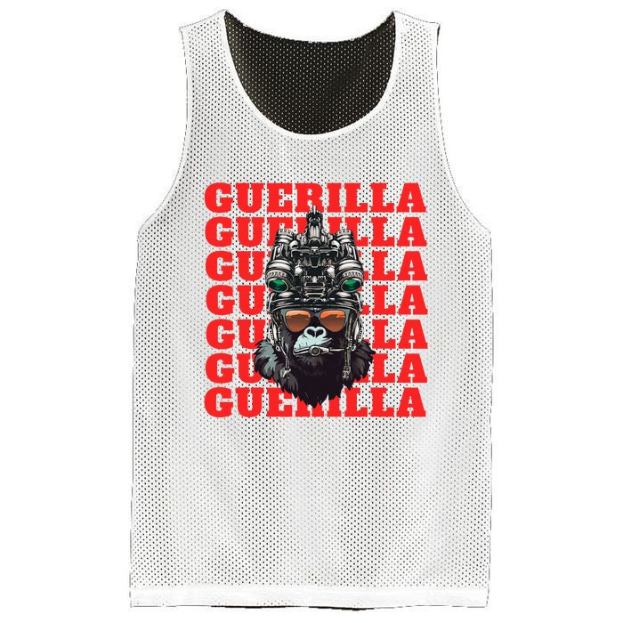 Funny tactical gorilla guerilla with night vision and helmet  Mesh Reversible Basketball Jersey Tank