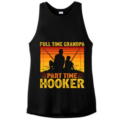Full Time Grandpa Part Time Hooker Fishing Father's Day Gift Ladies PosiCharge Tri-Blend Wicking Tank