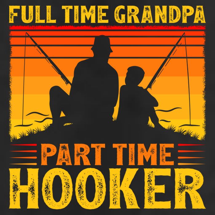 Full Time Grandpa Part Time Hooker Fishing Father's Day Gift 7 Panel Mesh Trucker Snapback Hat