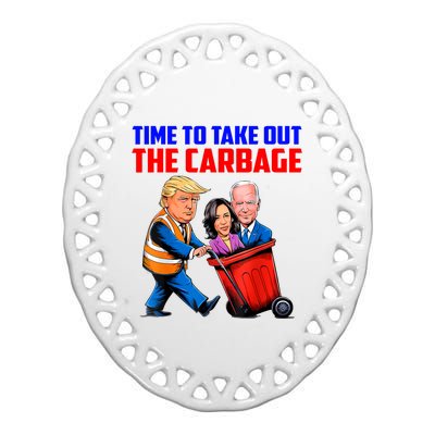 Funny Trump Garbage Time To Take Out The Garbage Election Ceramic Oval Ornament