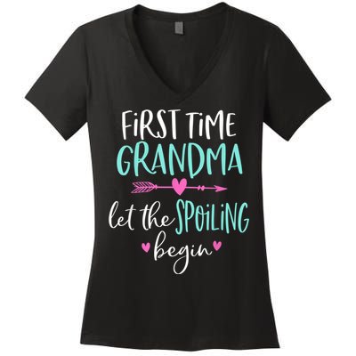 First Time Grandma Let The Spoiling Begin New 1st Time Women's V-Neck T-Shirt