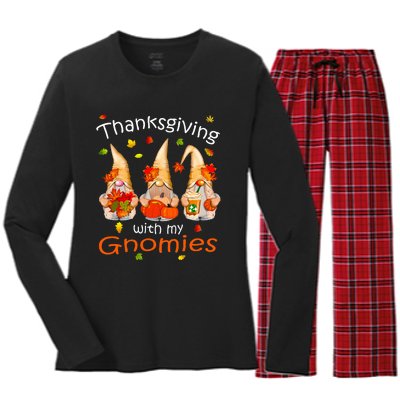 Funny Thanksgiving Gnome Gnomies Lover Women's Long Sleeve Flannel Pajama Set 