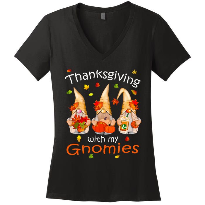 Funny Thanksgiving Gnome Gnomies Lover Women's V-Neck T-Shirt