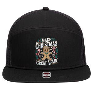 Funny Trump Gingerbread Man Make Christmas Great Again 2024 7 Panel Mesh Trucker Snapback Hat