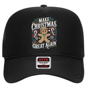 Funny Trump Gingerbread Man Make Christmas Great Again 2024 High Crown Mesh Back Trucker Hat