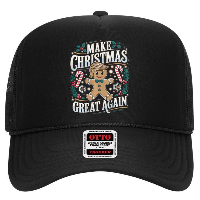 Funny Trump Gingerbread Man Make Christmas Great Again 2024 High Crown Mesh Back Trucker Hat