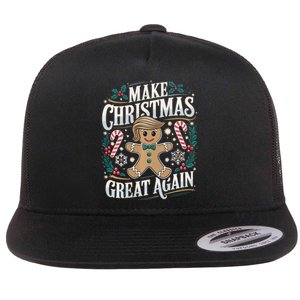 Funny Trump Gingerbread Man Make Christmas Great Again 2024 Flat Bill Trucker Hat