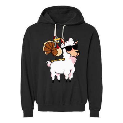 Funny Thanksgiving Gifts Hipster Llama Riding Turkey Garment-Dyed Fleece Hoodie