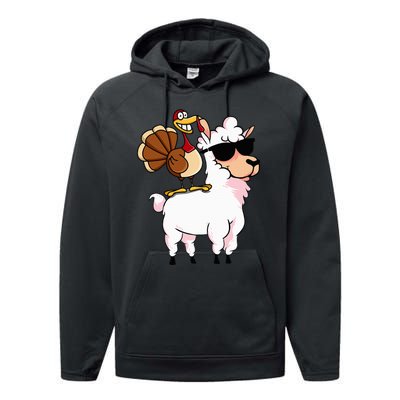 Funny Thanksgiving Gifts Hipster Llama Riding Turkey Performance Fleece Hoodie