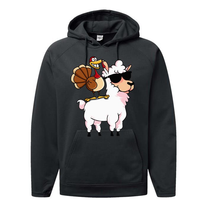 Funny Thanksgiving Gifts Hipster Llama Riding Turkey Performance Fleece Hoodie