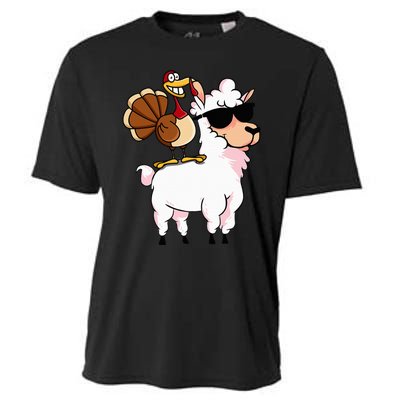 Funny Thanksgiving Gifts Hipster Llama Riding Turkey Cooling Performance Crew T-Shirt