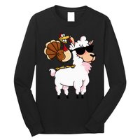 Funny Thanksgiving Gifts Hipster Llama Riding Turkey Long Sleeve Shirt