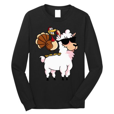 Funny Thanksgiving Gifts Hipster Llama Riding Turkey Long Sleeve Shirt