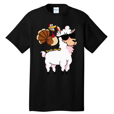 Funny Thanksgiving Gifts Hipster Llama Riding Turkey Tall T-Shirt