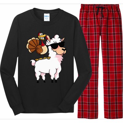 Funny Thanksgiving Gifts Hipster Llama Riding Turkey Long Sleeve Pajama Set