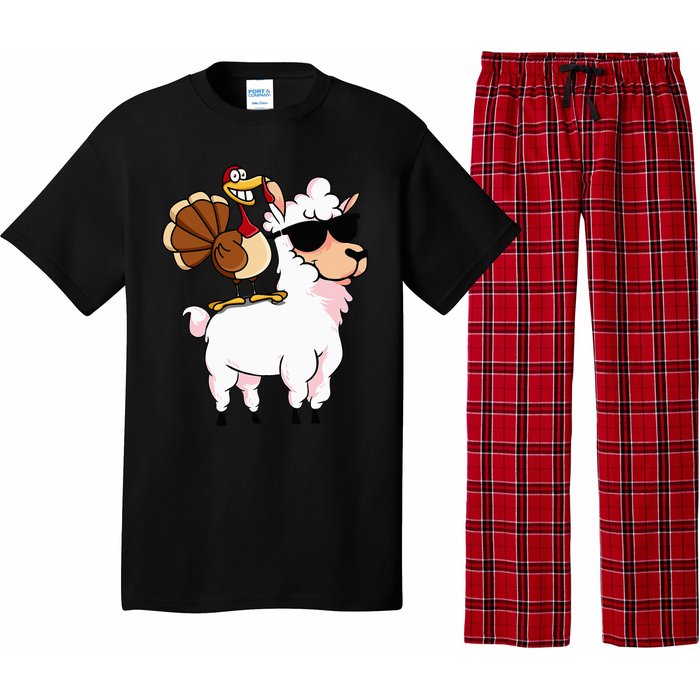 Funny Thanksgiving Gifts Hipster Llama Riding Turkey Pajama Set