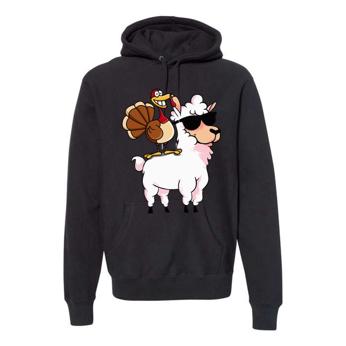 Funny Thanksgiving Gifts Hipster Llama Riding Turkey Premium Hoodie