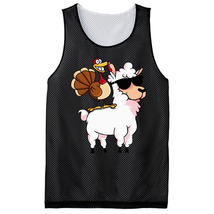 Funny Thanksgiving Gifts Hipster Llama Riding Turkey Mesh Reversible Basketball Jersey Tank