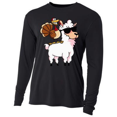 Funny Thanksgiving Gifts Hipster Llama Riding Turkey Cooling Performance Long Sleeve Crew