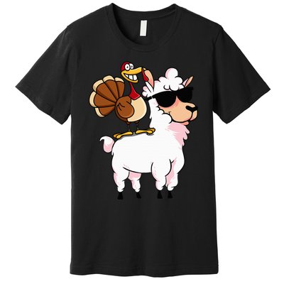 Funny Thanksgiving Gifts Hipster Llama Riding Turkey Premium T-Shirt