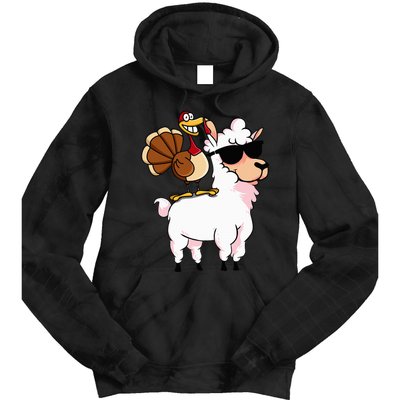 Funny Thanksgiving Gifts Hipster Llama Riding Turkey Tie Dye Hoodie