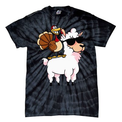 Funny Thanksgiving Gifts Hipster Llama Riding Turkey Tie-Dye T-Shirt