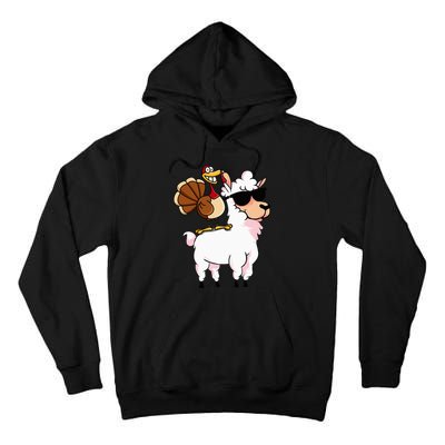 Funny Thanksgiving Gifts Hipster Llama Riding Turkey Tall Hoodie