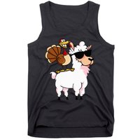 Funny Thanksgiving Gifts Hipster Llama Riding Turkey Tank Top