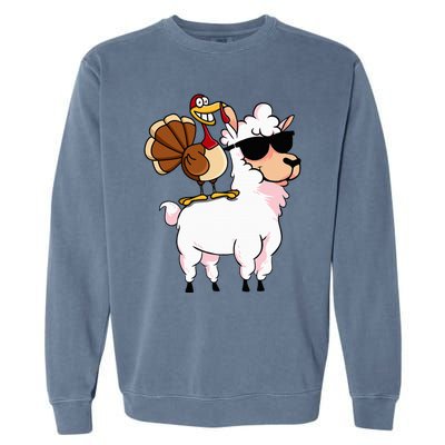 Funny Thanksgiving Gifts Hipster Llama Riding Turkey Garment-Dyed Sweatshirt