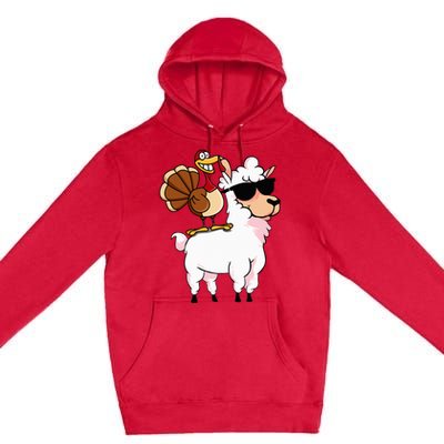 Funny Thanksgiving Gifts Hipster Llama Riding Turkey Premium Pullover Hoodie