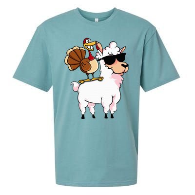 Funny Thanksgiving Gifts Hipster Llama Riding Turkey Sueded Cloud Jersey T-Shirt