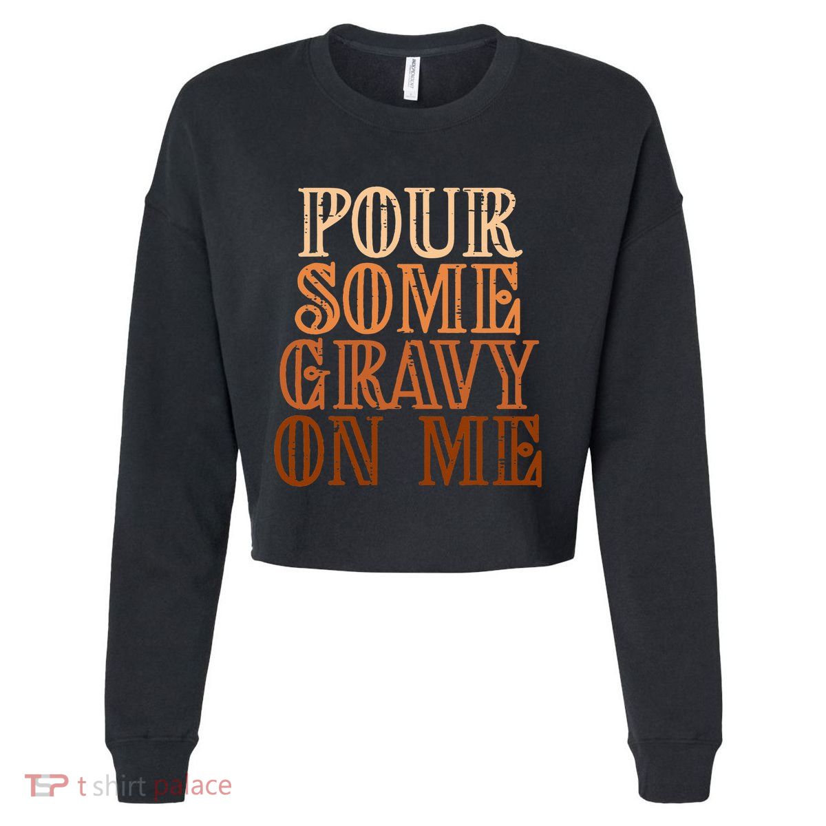 Funny Thanksgiving Gravy Pouring Festive Apron Cropped Pullover Crew