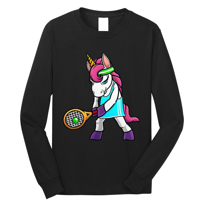 Funny Tennis Gift For Women Unicorn Lovers Cool Sports Long Sleeve Shirt