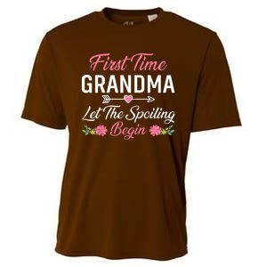 First Time Grandma Let The Spoiling Begin Birthday Grandma Cooling Performance Crew T-Shirt