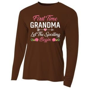 First Time Grandma Let The Spoiling Begin Birthday Grandma Cooling Performance Long Sleeve Crew