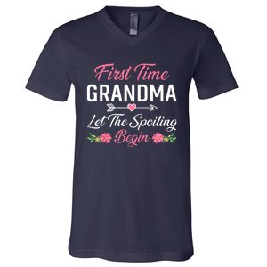 First Time Grandma Let The Spoiling Begin Birthday Grandma V-Neck T-Shirt