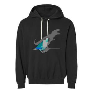 Funny Turquoise Green Cheeked Conure Trex Dinosaur Parrot Garment-Dyed Fleece Hoodie