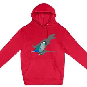 Funny Turquoise Green Cheeked Conure Trex Dinosaur Parrot Premium Pullover Hoodie