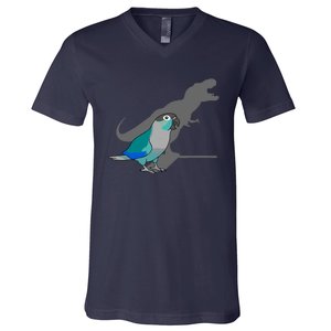 Funny Turquoise Green Cheeked Conure Trex Dinosaur Parrot V-Neck T-Shirt